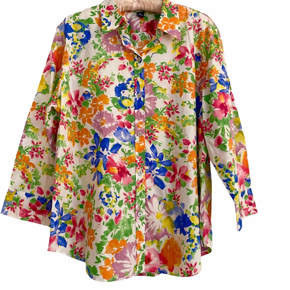Chaps Bright Colorful Floral Long Sleeve Blouse XL